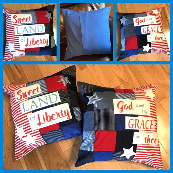 Patriotic Pillow Cover: Patchwork Stars, Sweet Land of Liberty, 18 x 18 - Picture 10 of 10